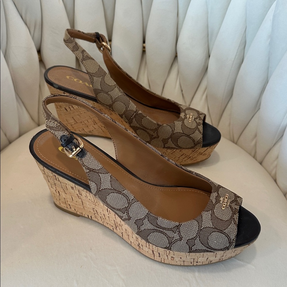 Coach Tan and Brown Patterned Wedges - Picture 5 of 8